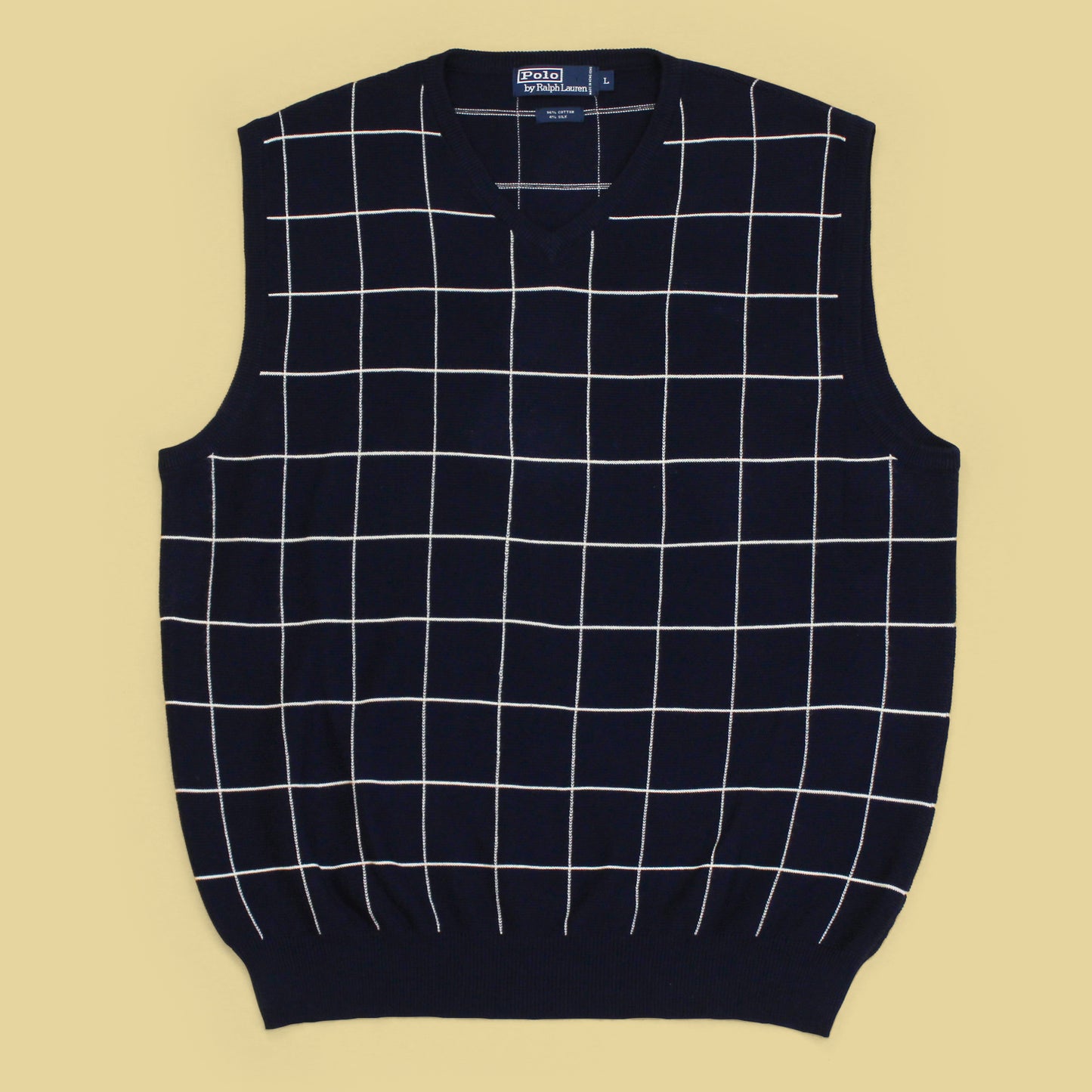 Vintage Polo Ralph Lauren Windowpane Cotton Silk Sweater Vest