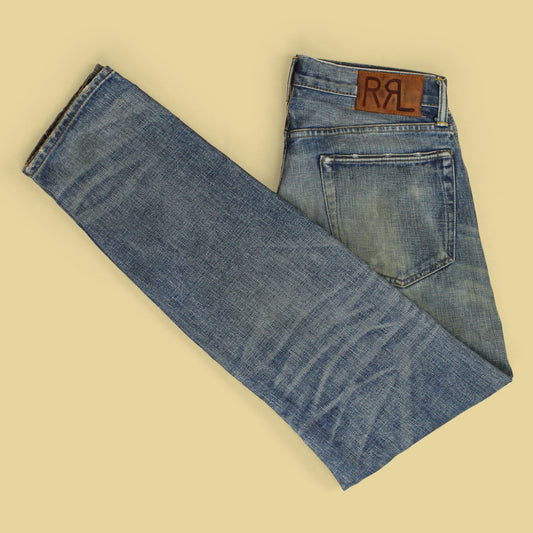 RRL Distressed/Repaired Folsom Wash Selvedge Slim Fit Jeans