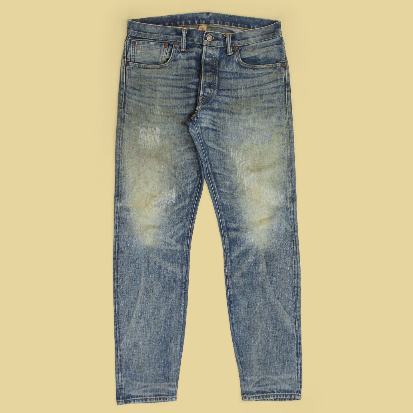 RRL Distressed/Repaired Folsom Wash Selvedge Slim Fit Jeans