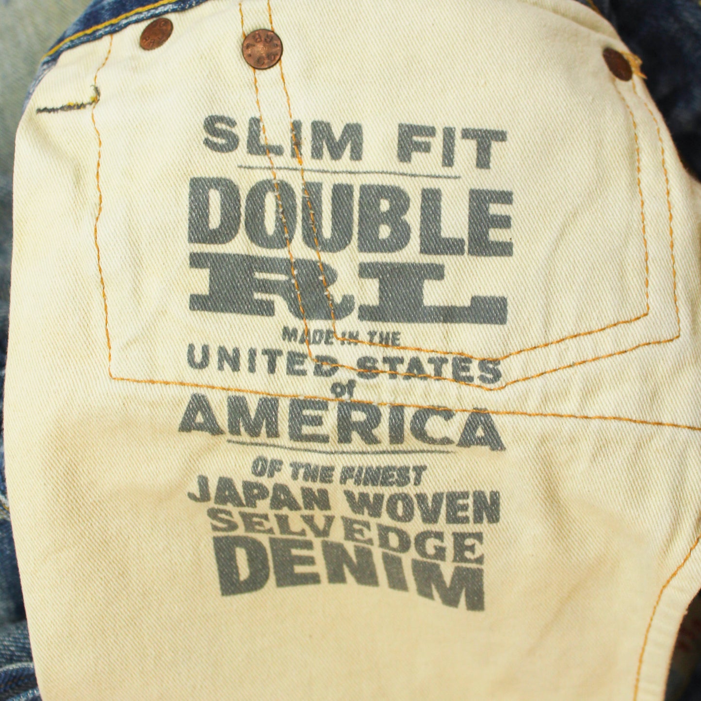 RRL Distressed/Repaired Folsom Wash Selvedge Slim Fit Jeans