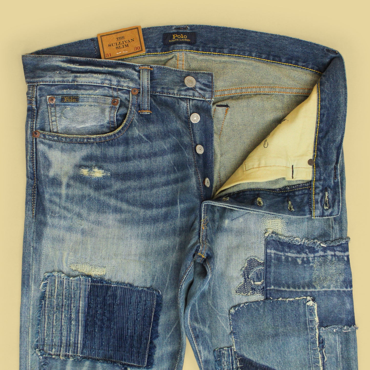 Polo Ralph Lauren Patchwork Repaired Denim Sullivan Slim Jeans