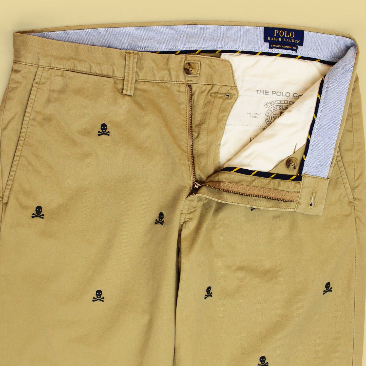 Polo Ralph Lauren Skull & Cross Bones Embroidered Stretch Straight Fit Chino Pants