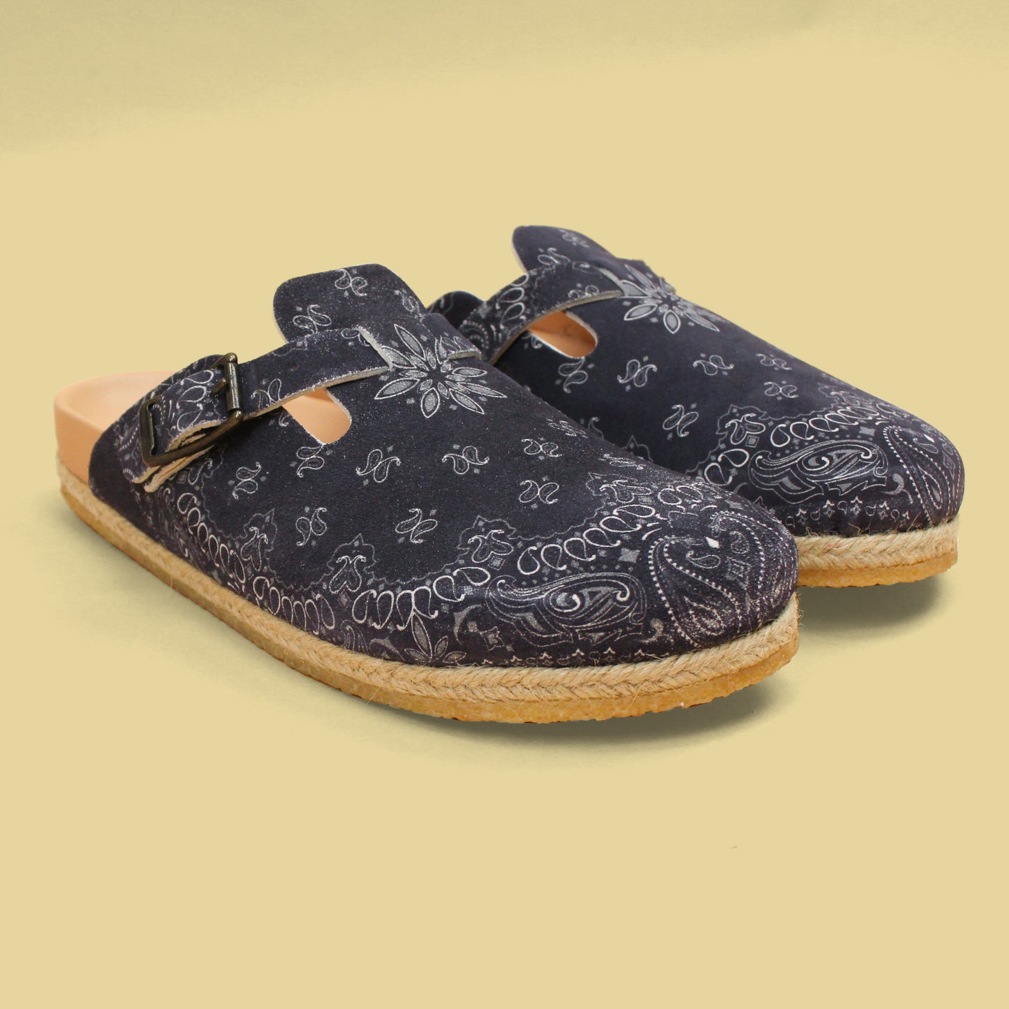 Yuketen Blue Bandana Print Suede Crepe Sole Sal 1 Clogs