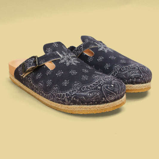 Yuketen Blue Bandana Print Suede Crepe Sole Sal 1 Clogs