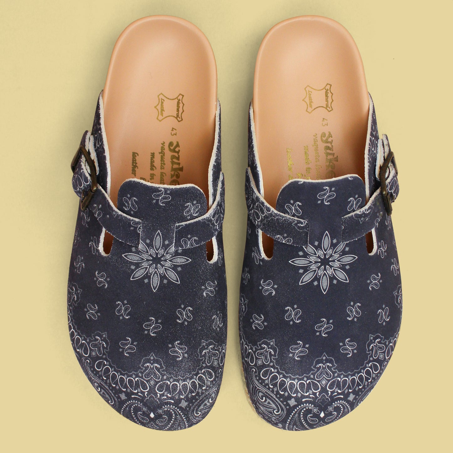 Yuketen Blue Bandana Print Suede Crepe Sole Sal 1 Clogs