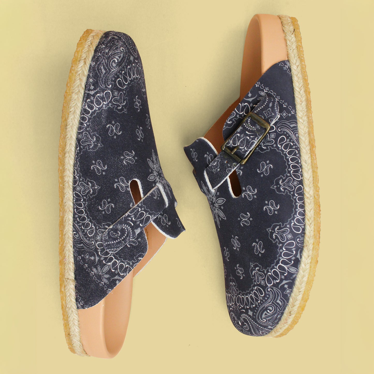 Yuketen Blue Bandana Print Suede Crepe Sole Sal 1 Clogs