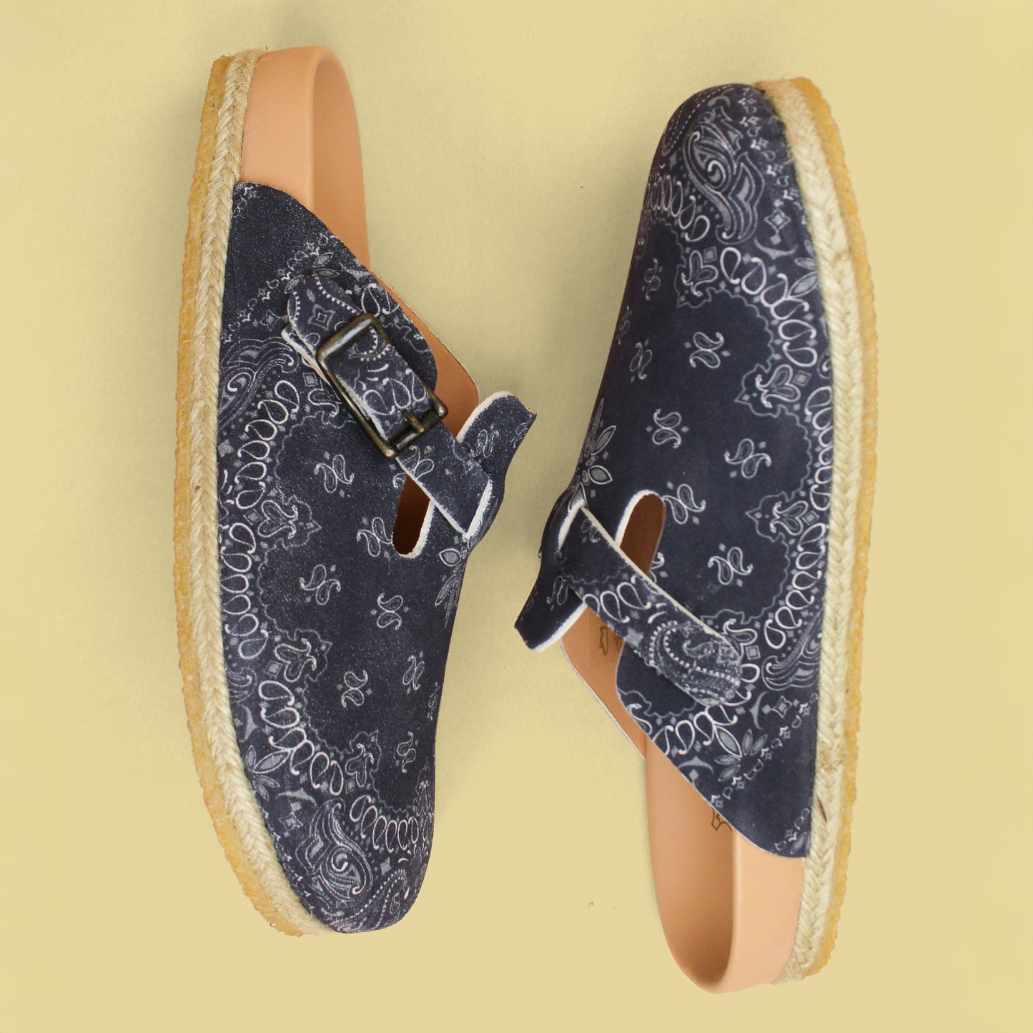 Yuketen Blue Bandana Print Suede Crepe Sole Sal 1 Clogs