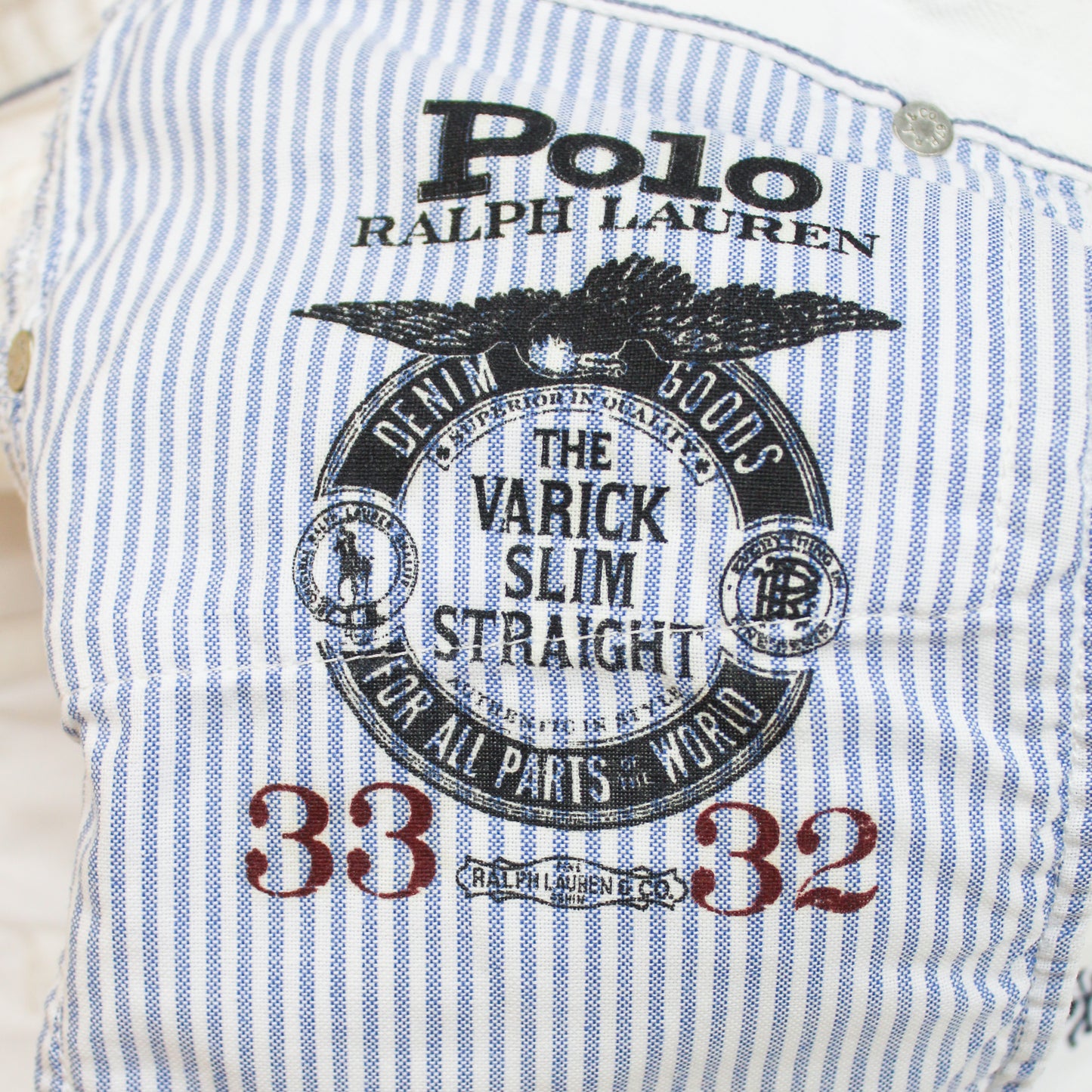 Polo Ralph Lauren Skull & Crossbone Embroidered White Denim Varick Slim Straight Jeans