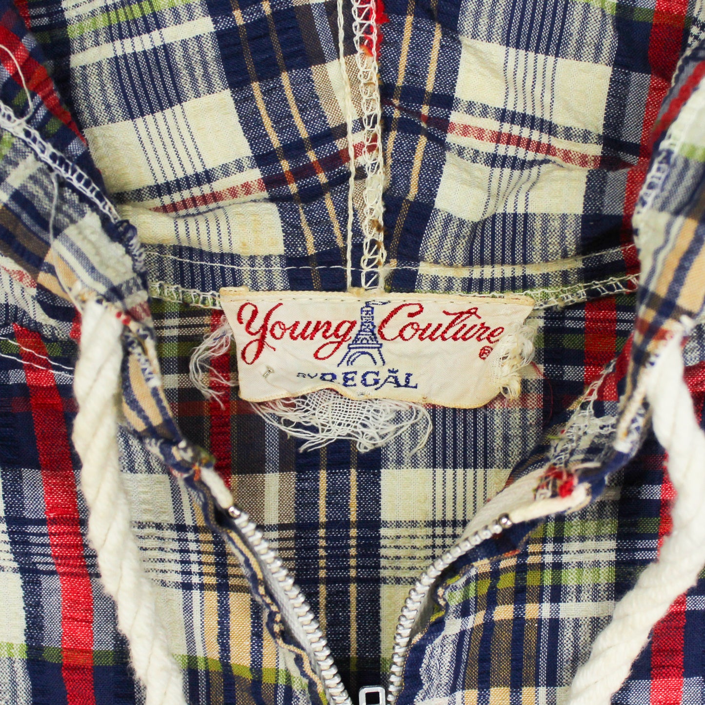 Vintage Young Couture Seersucker Hooded Surf Jacket