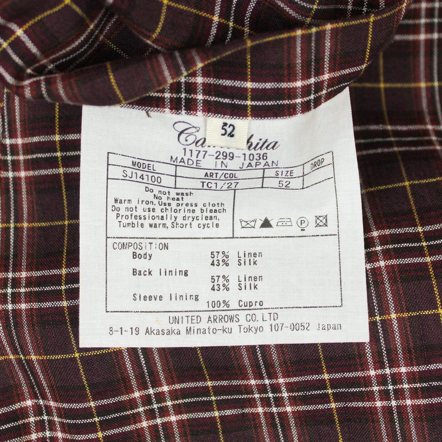 Camoshita United Arrows Plaid Linen Silk Unstructured Sport Coat