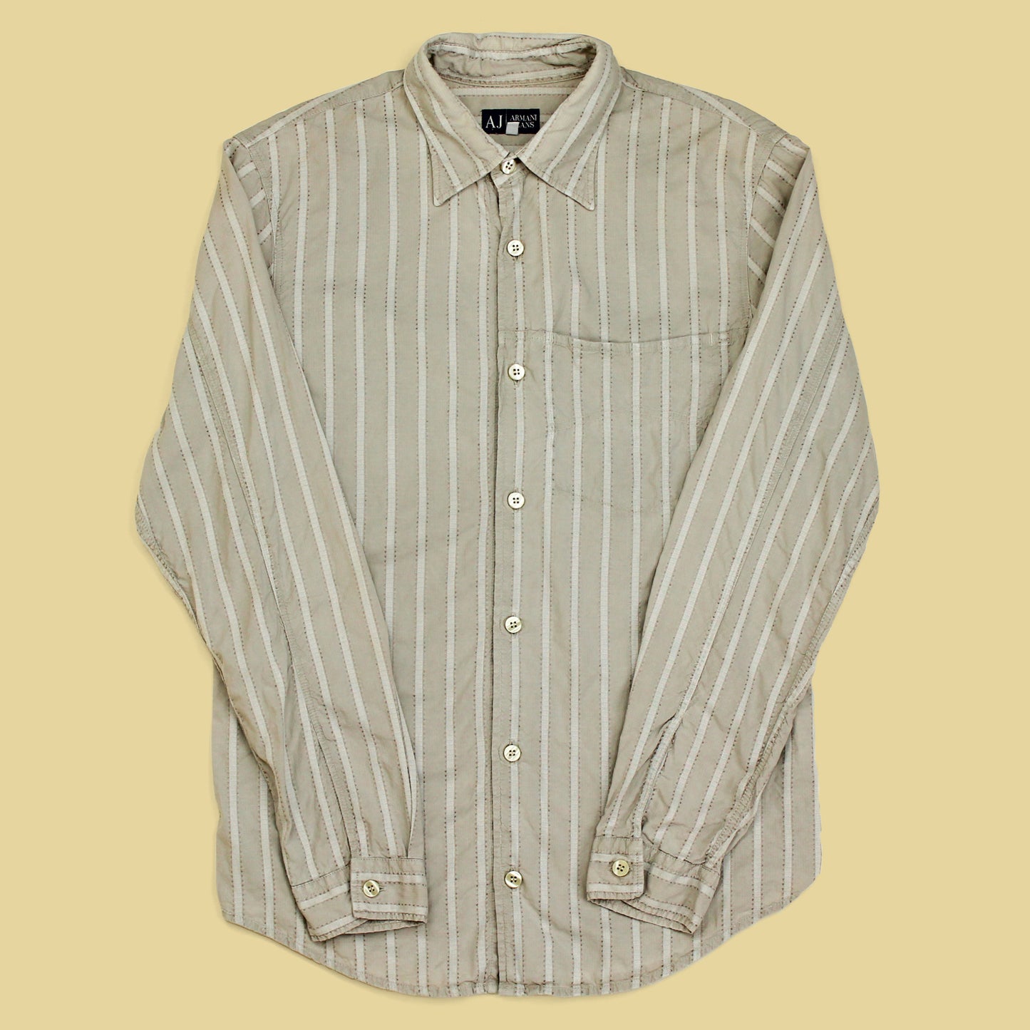 Vintage Armani Jeans Cotton Blend Textured Stripe Button-Up Shirt