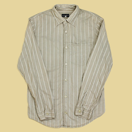Vintage Armani Jeans Cotton Blend Textured Stripe Button-Up Shirt