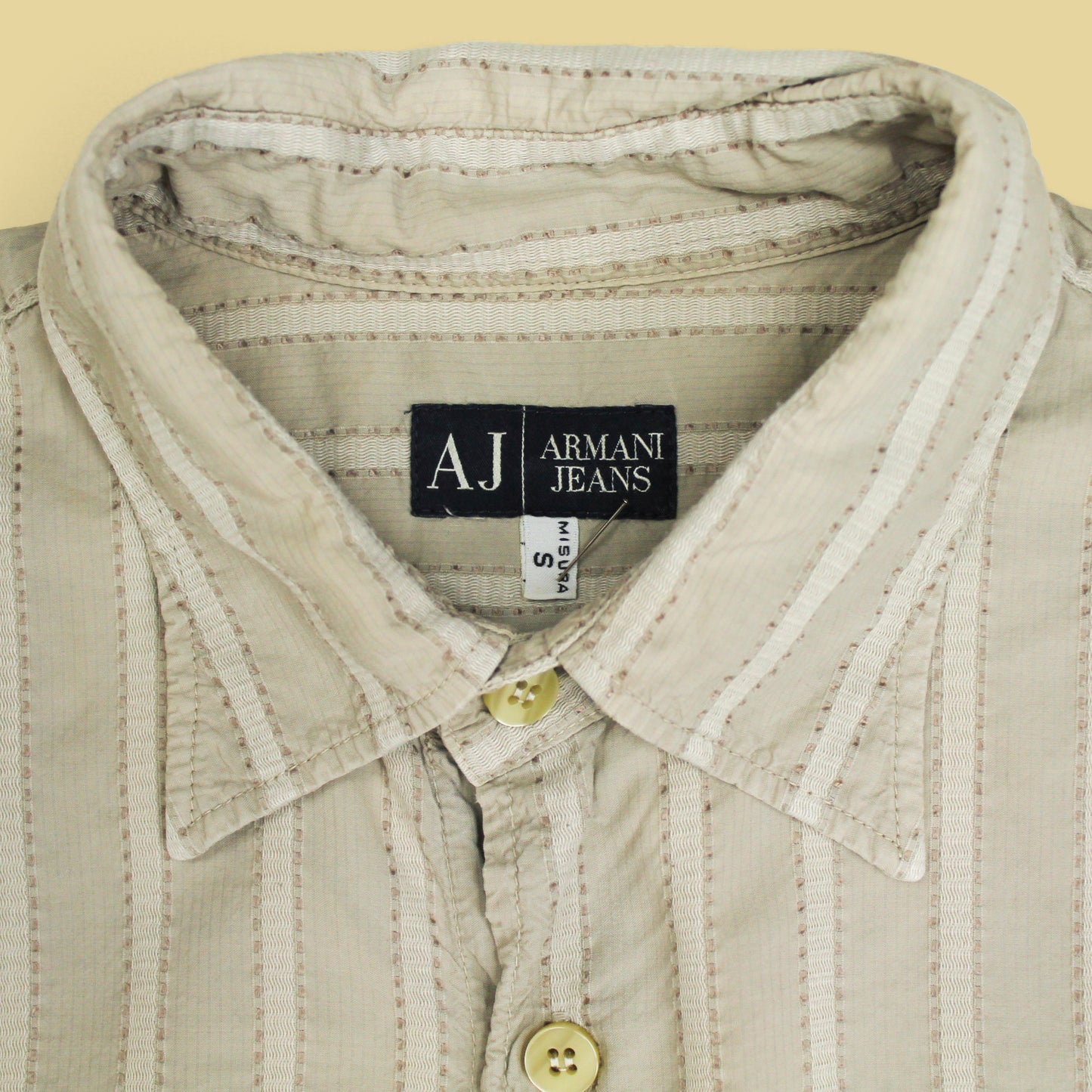 Vintage Armani Jeans Cotton Blend Textured Stripe Button-Up Shirt