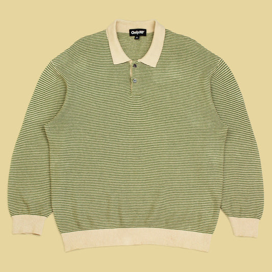OnlyNY Striped Cotton Linen Knit Polo Shirt